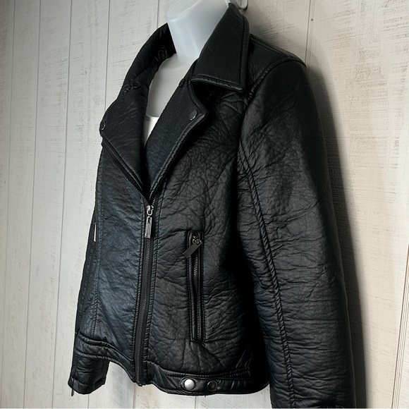 J2 Jou Jou Women Leather Moto Biker Jacket Sz XL Zip Cropped Vegan Black Grunge - Picture 3 of 13